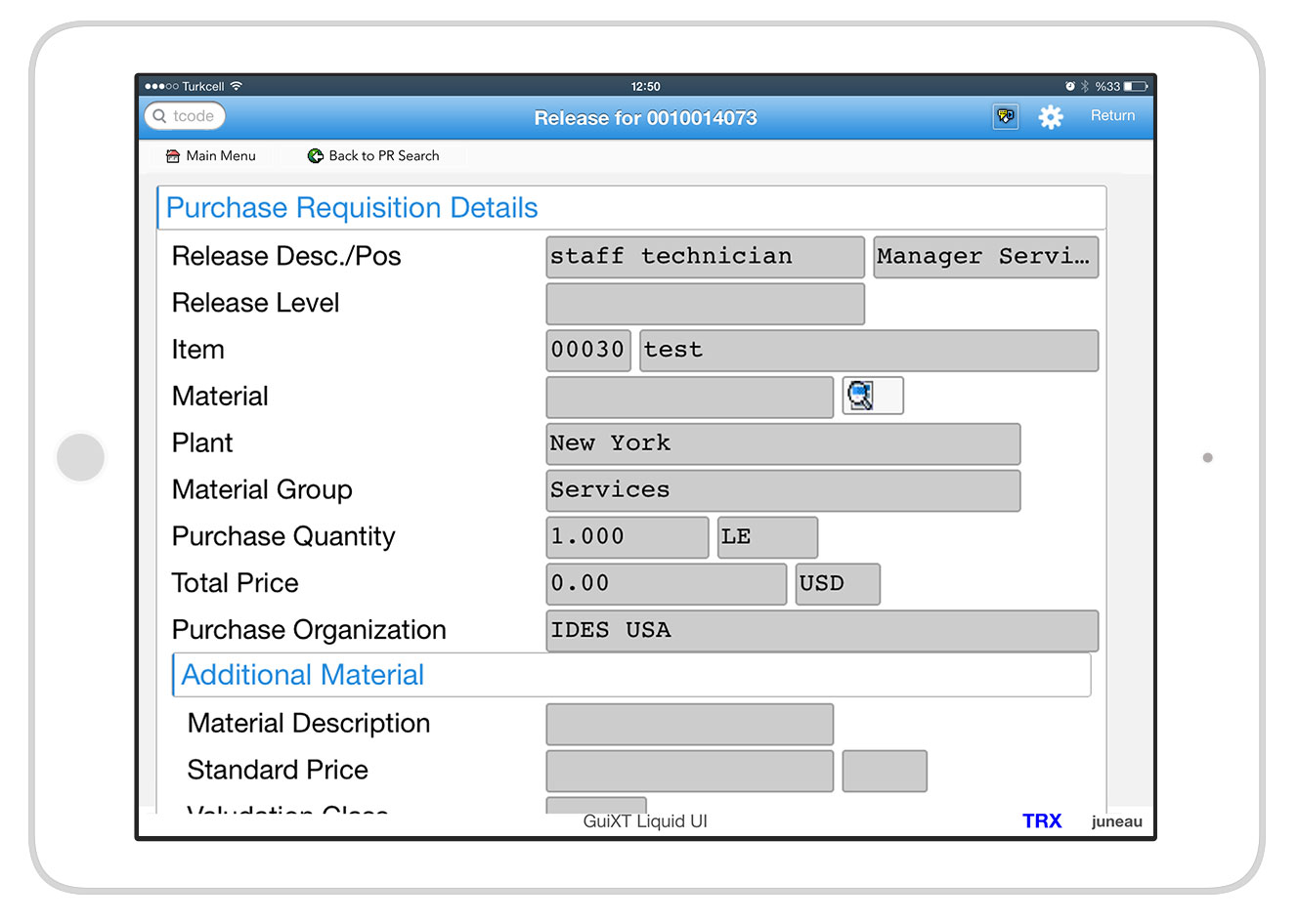 Liquid UI for iOS/Android - SAP MM - Purchase Requisition Approval
