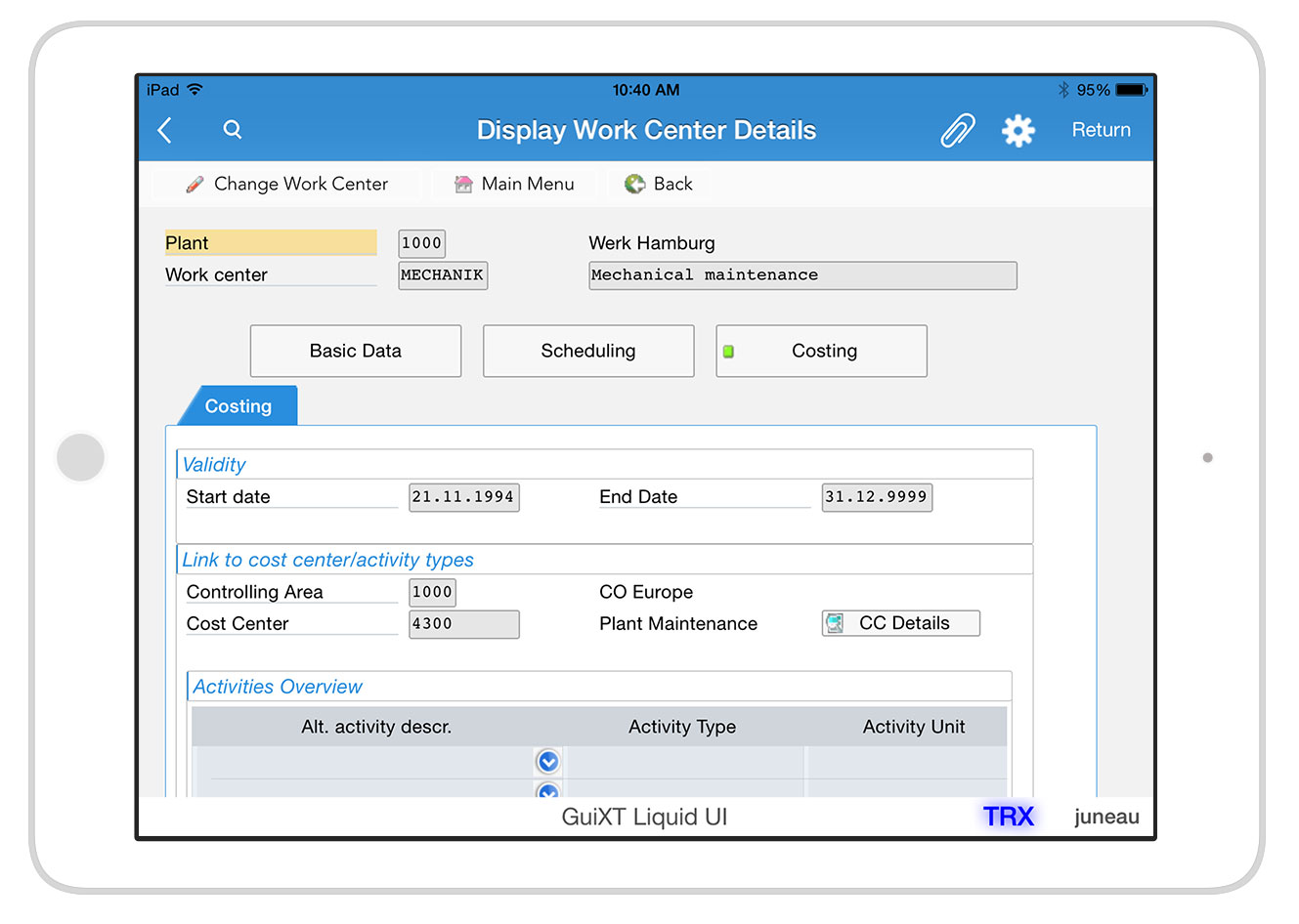 Liquid UI for iOS/Android - SAP PM - Display Work Center Details