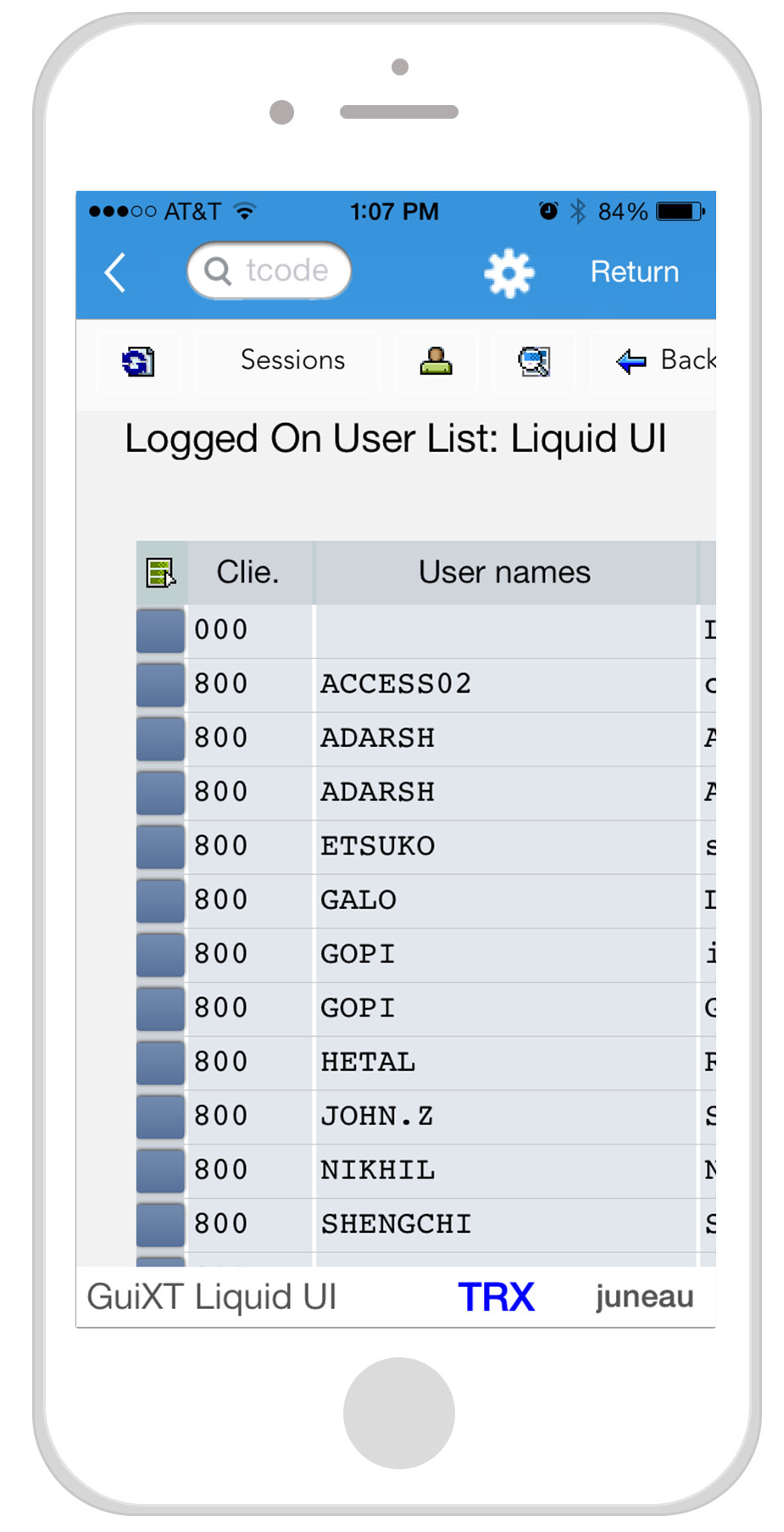 Liquid UI for iOS/Android - SAP BASIS - Logged on user list