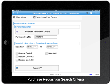 Purchase Requisition Search Criteria Screen