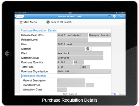 Purchase Requisition Details Screen