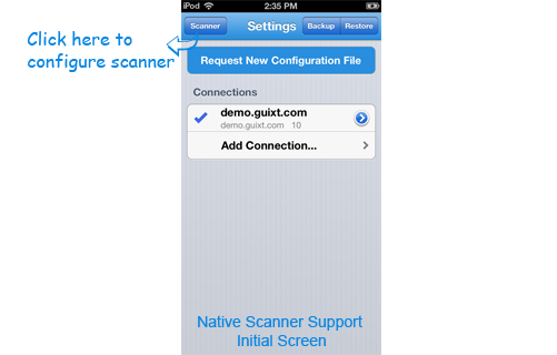iOS Native Scanner Support Initial Scrren