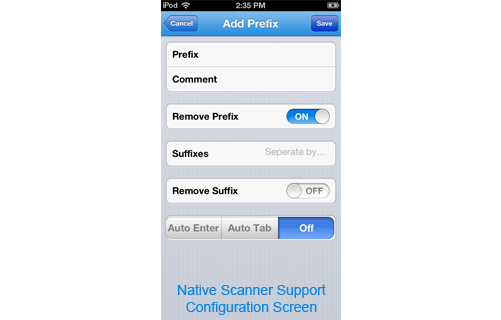 iOS Native Scanner Support Configuration Screen